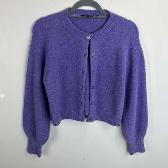 Endless Rose Size XS Purple Plush Wool Blend Balloon Sleeve Cropped Sweater RSB - Picture 1 of 8